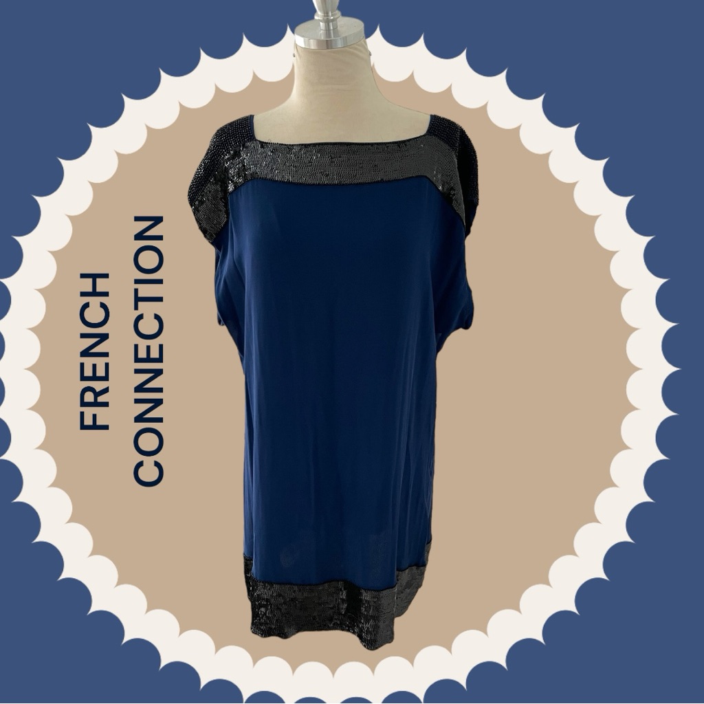 French Connection Blue Dress Sequin Trim New 12